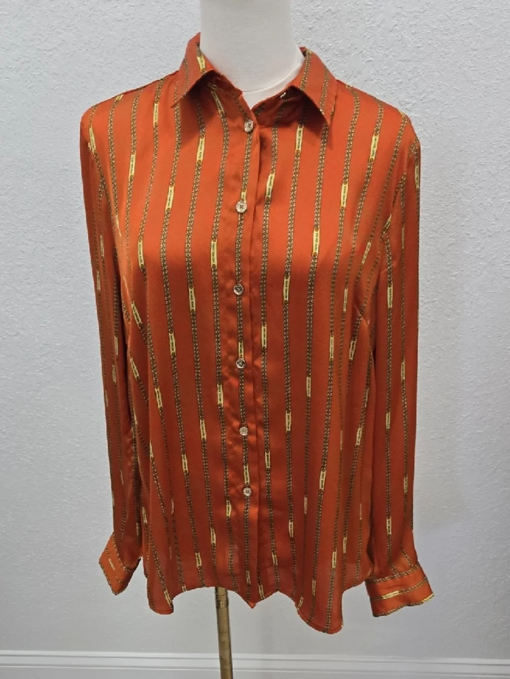 2-Michael Kors Button-Down Shirt Pair in White and Rust Orange - Picture 8 of 11